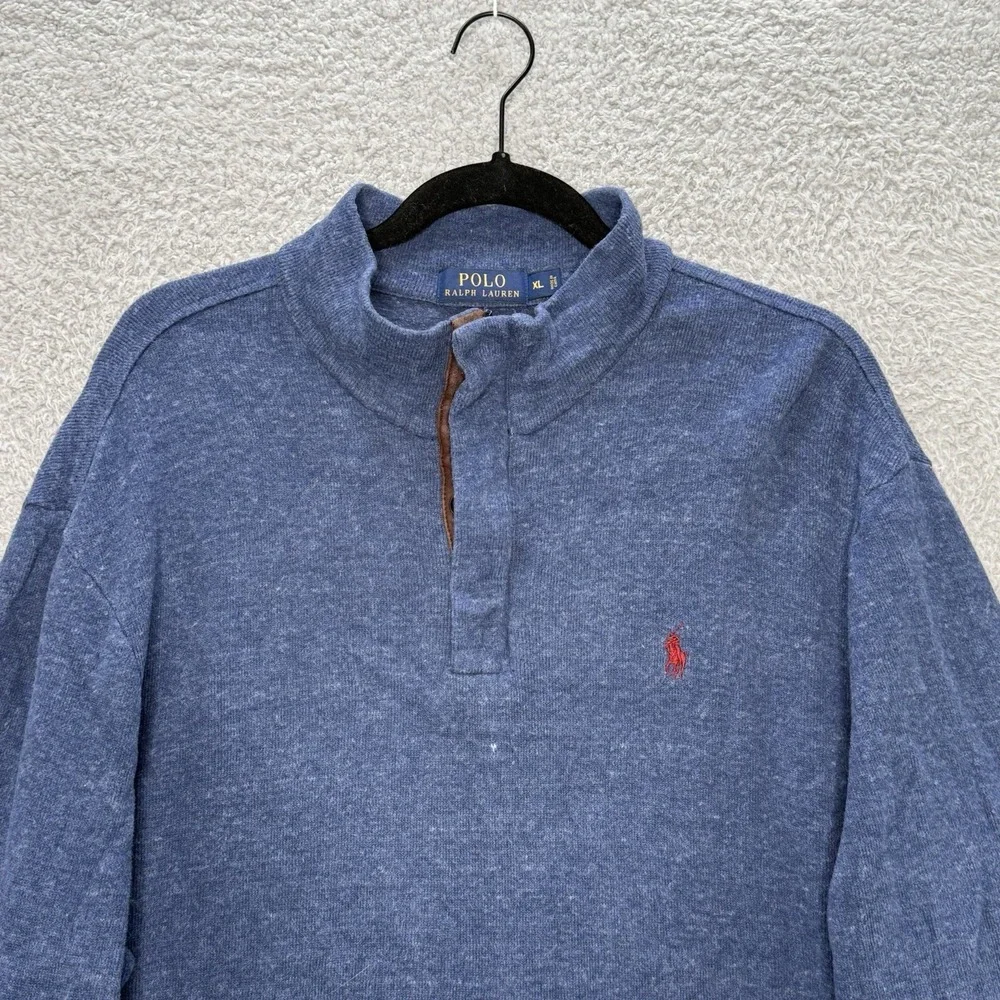 Ralph Lauren Polo Sweater Mens XL Blue Pony Mock Neck 1/4 Zip‎ Henley Pullover